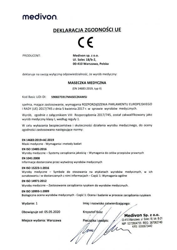 maseczka medyczna chirurgiczna deklaracja CE2